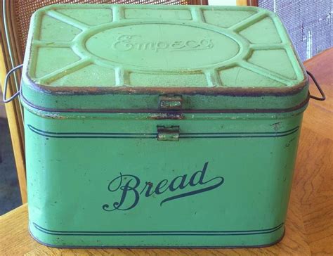 vintage metal bread box canister set|Vintage green medal bread box & canister set, old metal  .